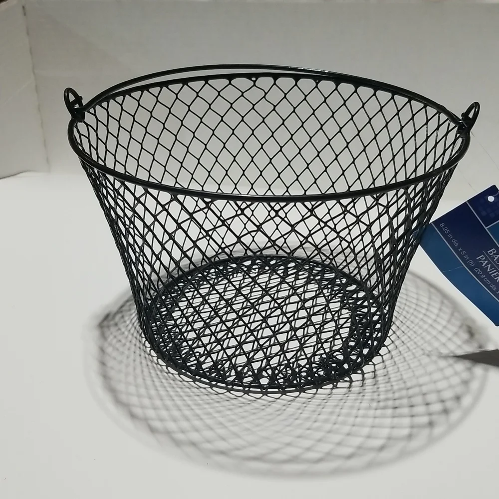 Black Vinyl Coated Wire Metal Mesh Basket With Handle Round Circle Multi Purpose